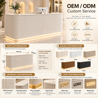 Comptoir de réception rectangulaire moderne personnalisé avec éclairage LED et panneau cannelé, idéal pour salon de beauté, commerce de détail, salle de sport, clinique