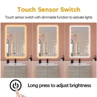 Miroir mural LED moderne pour salle de bain avec interrupteur tactile intelligent anti-buée, affichage de la température et de l'heure