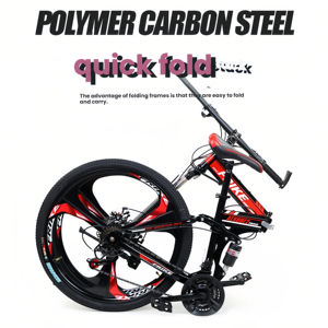 Vélo tout-terrain pliable pour adultes, 21 vitesses, <span class=keywords><strong>frein</strong></span> à <span class=keywords><strong>disque</strong></span>, cadre en acier à haute teneur en carbone, roues en alliage, 26 pouces, fourche à absorption des chocs - Product Image 3