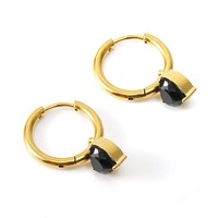 Pear Zircon Charm Hoop Earrings 304 Stainless Steel 18K Gold Vacuum Plated Hinged Round Hoops Black White Red Stone Gift Jewelry
