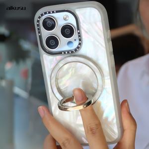 Étui de téléphone personnalisé en coquille naturelle magnétique, TPU transparent mat, étui de téléphone de luxe avec charge sans fil pour iPhone 16 15 14 13 Pro Max - Product Image 5