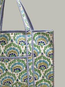 Sac fourre-tout en coton imprimé à la main, matelassé, pour la plage ou le shopping, réutilisable, grand sac à bandoulière, sac en tissu écologique - Product Image 4