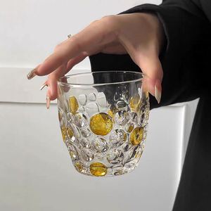 Retro Glass Cup Reflects Rainbow <b>Light</b> Italian Blingbling Hand-Painted Square Lattice Woven Water Cup - Product Image 3