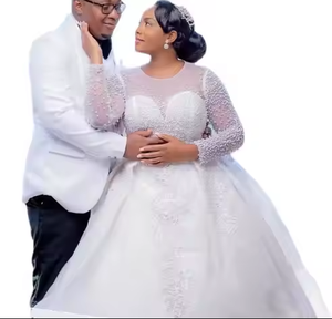 Vestido de perlas con clase importado largo de bola de tamaño floral, vestido de novia de lujo para novia - Product Image 2