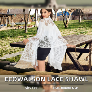 Sciarpa Scialle <span class=keywords><strong>Poncho</strong></span> Triangolare da Donna in Pizzo con Ricamo Floreale Stola Coprispalle in Poliestere per Matrimoni e Feste - Product Image 2