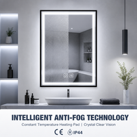 Miroir LED Joystar avec deux options de montage, couleur blanche, lumière à intensité variable, indice de protection IP44, interrupteur tactile pour utilisation dans les salles de bain d'hôtel, CE
