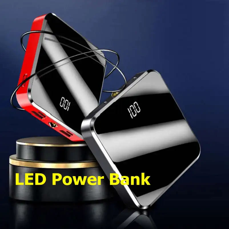 عرض خاص 2.1A سريع شحن USB نوع C ميني مربع Powerbank 10000mAh المحمولة بنك طاقة عالي السعة الصمام مصباح شعلة