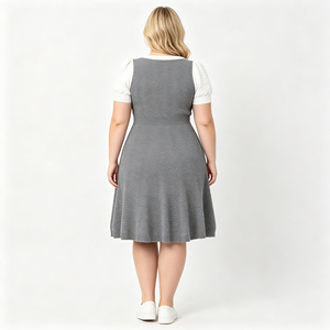 OEM <strong>Fit</strong> <strong>Flare</strong> Women's Elegant Autumn Eco-Friendly <strong>Dresses</strong> Square Neck Mini Length Daily Casual Wear Outfits <strong>White</strong> Grey Knit - Product Image 2