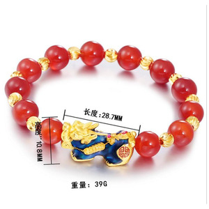 สร้อยข้อมือปี่เซียะสีทอง3D พร้อมสายอาเกตเปลี่ยนสีได้ตามอุณหภูมิสร้อยข้อมือนำโชคที่มีเสน่ห์ดึงดูดนำโชคสำหรับคู่รัก - Product Image 3