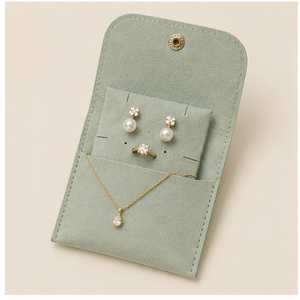 Étui d'emballage pour bijoux en microfibre personnalisé avec rabat à bouton pour carte de bague - Product Image 3