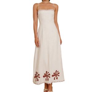 Robe en lin de haute qualité OEM, ajustée avec des panneaux, corset sans bretelles, robe pour femmes, robe midi brodée pour femmes - Product Image 1
