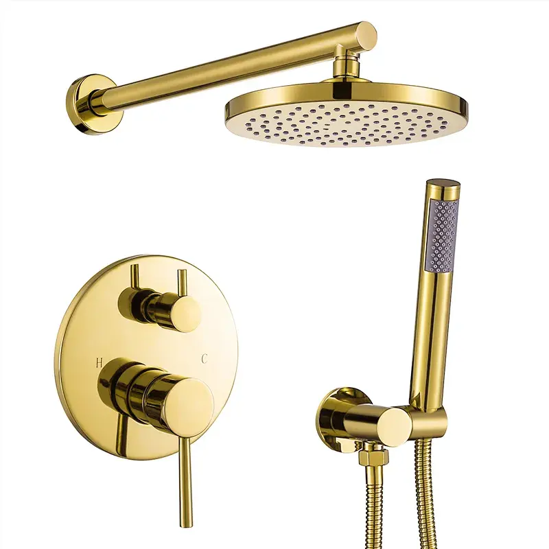 Soffione doccia da 8 pollici finitura oro Set sistema doccia a pioggia a due funzioni con doccia portatile per bagno