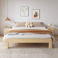 Lit plateforme minimaliste multifonctionnel en pin massif avec tiroir de rangement et table de chevet, sans tête de lit