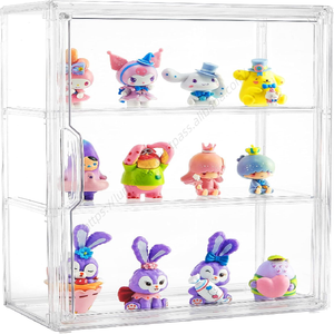 Expositor de Acrílico al por Mayor para Coleccionables, de 3 Niveles, con 2 Placas Móviles y Adhesivos para Figuras - Product Image 1