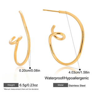 CAIOOCHE Boucles <span class=keywords><strong>d</strong></span>'oreilles pendantes en acier inoxydable étanche, motif géométrique lignes organiques, plaqué or, <span class=keywords><strong>bijoux</strong></span> pour femme, cadeau fête des Mères - Product Image 4
