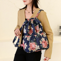 Nouveau sac à dos pour femme, tendance, simple, à fleurs, en nylon et polyester, avec cordon de serrage, léger, résistant à l'usure, grande capacité