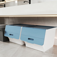 Conteneur en plastique à ouverture inclinée, matériau PP, couvercle à charnière latérale, pour produits ménagers et de cuisine, bacs de rangement et boîtes à chaussures