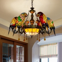 Lampe suspendue européenne rétro pop créativité oiseau Tiffany salon Restaurant chambre décoration Lustre Perroquet cristal