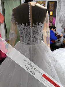 Y0716 Vestido de Novia de Lujo con Manga Larga y Perlas de Cristal Tallas Grandes Vestido de Novia de Encaje Blanco - Product Image 5