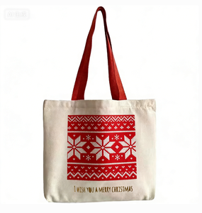 Christmas Canvas Tote Large Capacity Handbag Ribbon <b>Rope</b> Shoulder Strap Letter Print for Outdoor Picnic Party Travel Shopping - Product Image 2
