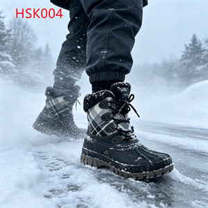 LXG, Bottes <span class=keywords><strong>de</strong></span> <span class=keywords><strong>ski</strong></span> Hua Singh en fourrure synthétique véritable pour régions froides, noir et blanc, tissu à carreaux en flanelle, bottes d'hiver pour la neige <span class=keywords><strong>de</strong></span> 9 pouces, HSK004 - Product Image 2