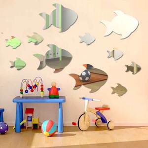 Stiker dekorasi ikan, definisi tinggi merekat sendiri bentuk ikan cermin akrilik dekorasi rumah dapat dilepas untuk anak-anak DIY Desain Seni Dekorasi - Product Image 4