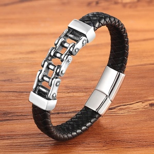 Bracciale in Pelle da <span class=keywords><strong>Uomo</strong></span> con Catena di Bicicletta in Acciaio Inox, Design Punk con Motivi Speciali, Multicolore, Regalo di Compleanno - Product Image 1