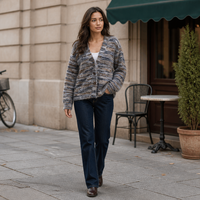 Joydressing Vente en gros de cardigans pour femmes multicolores texturés, col en V, manches longues, boutons sur le devant, tricoté