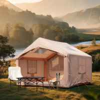 Tente de Glamping Gonflable Kaki 8 Personnes Étanche avec Double Porte et Double Fenêtre Panoramique, Cabine Familiale en PVC 420D Oxford, Vente en Gros