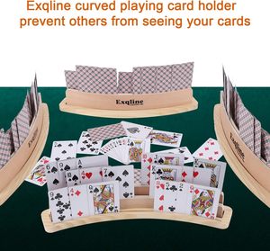 Supporto per carte da gioco in legno curvo vassoio Rack <span class=keywords><strong>Organizer</strong></span> Set di 2 solido porta carte per i bambini anziani - Product Image 5