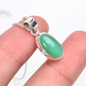 YASHEE Collier Pendentif Ovale en Chrysoprase Naturelle, Sertissage Bezel Plaqué Argent, Pierre Gemme Guérisseuse, Bijou Unisexe, Cadeau - Product Image 5