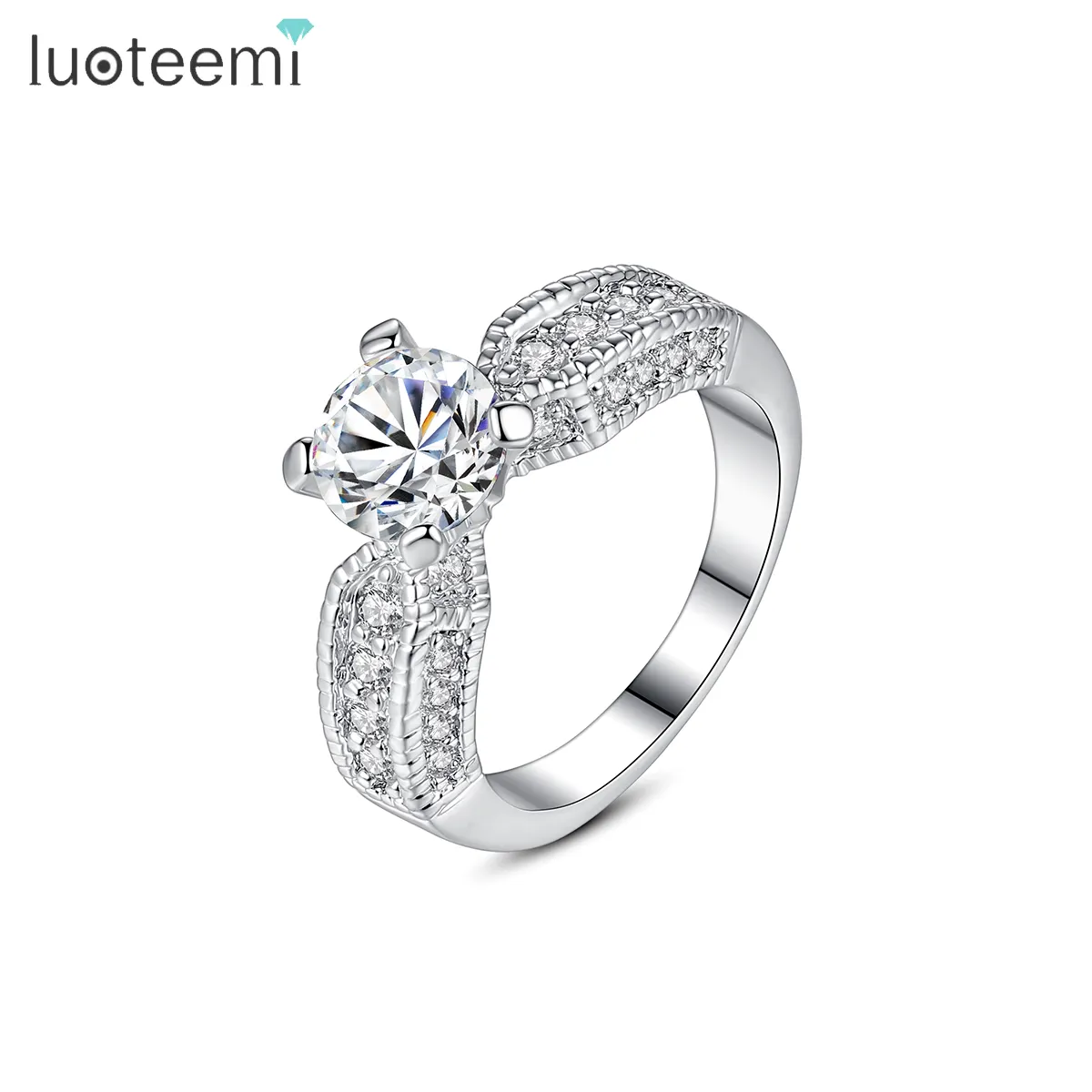 LUOTEEMI New White Gold Diamond Ring Hot Sale Ebay Jewellery Cubic Zirconia Women Wedding Rings