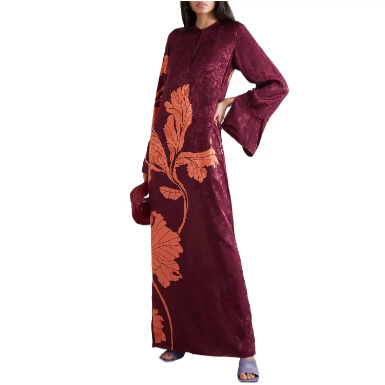 2022 high quality wholesale ladies print evening party casual maxi dress floral pattern long sleeve elegant full length dress