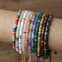Bracelet en Pierres Fines Délicates 2 X 4 mm pour Femme, Perles Plates Semi-Précieuses Tissées à la Main, Ajustable, Guérison, Jaspe Impérial, Idée Cadeau