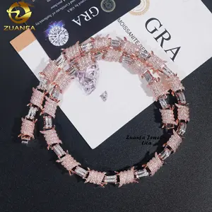Hip Hop nuevo estilo 12mm alambre peluquero Moissanite diamante <span class=keywords><strong>cadena</strong></span> de eslabones cubanos collar de oro rosa para hombres - Product Image 1