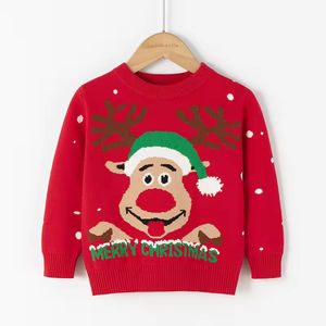 Pull tricoté à manches longues et col rond pour les fêtes de fin d'année, sweat-shirt de Noël pour filles et garçons - Product Image 2