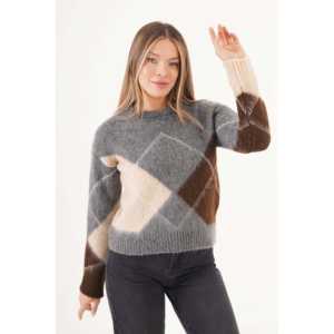 Pull en tricot pour femme Mega Anthracite avec motif Baklava, pull en gros - Product Image 5