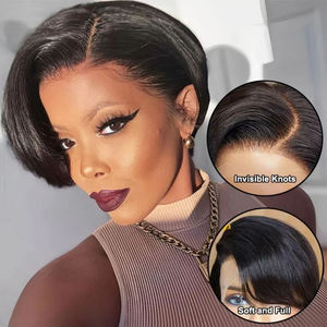 Peluca de Cabello Remy Brasileño 100% Liso para Corte Pixie, Peluca Bob Corta con Encaje Transparente HD 13x4 para Mujeres con Gorro Pequeño - Product Image 2