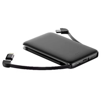Batterie externe ultra-fine 5000 mAh avec câble de charge rapide intégré USB Type C et interface d'entrée Micro USB