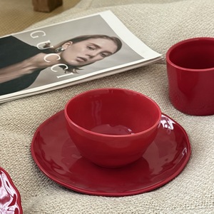 Modern Warm Red Ceramic Porcelain Tableware Set Western Dinnerware for Wedding Parties-JADE Brand Coffee <b>Cup</b> <b>Saucer</b> Dessert Dish - Product Image 4
