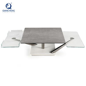 <span class=keywords><strong>Table</strong></span> <span class=keywords><strong>basse</strong></span> pivotante de style moderne en acier inoxydable avec <span class=keywords><strong>plateau</strong></span> en <span class=keywords><strong>céramique</strong></span> rotatif et dessus en verre - Product Image 3