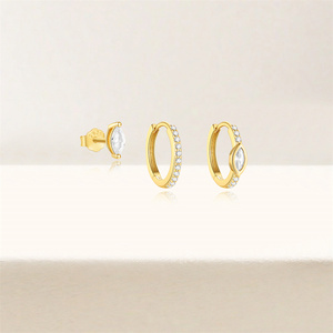 Gold 3-piece <b>Set</b> <b>Silver</b> Luxury New Fashion Horse Eye Row Diamond <b>Earrings</b> Jewelry <b>Set</b> - Product Image 3