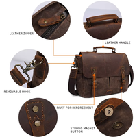 Bolso bandolera de cuero Crazy Horse vintage para hombre, para portátil de 14 pulgadas, maletín de cuero, bolso cruzado de hombro, logotipo personalizado