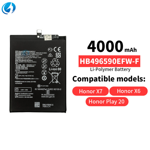 4000mAh HB496590EFW-F New Mobile Phone Battery for Huawei Honor X7 Honor X6 Honor Play 20 Digital Batteries