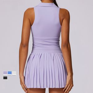 ชุดออกกำลังกายวิ่งกลางแจ้ง 2 ชิ้น กระโปรงพลีท เสื้อกั๊กไม่มีแขนแบบมีปก ชุดกีฬาเทนนิส กอล์ฟ - Product Image 2