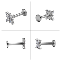 Clous d'oreille en titane ASTM-F136 à dos plat, forme marquise, filetage interne, pour cartilage, bijoux fins, piercing labret