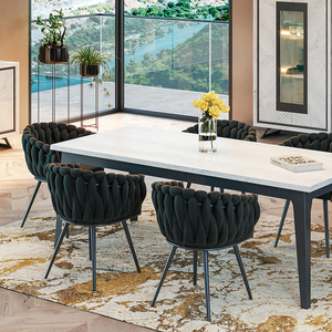 Smdi mobiliário personalizado OEM/ODM azul marinho high-end jantar cadeira metal perna tecido de veludo estilo francês sala de jantar cadeiras - Product Image 5