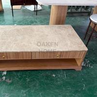 Table basse rectangulaire en chêne avec plateau en marbre moderne et 2 tiroirs pour salon OAKEN