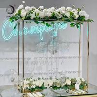 Support à fleurs rectangulaire doré, supports floraux pour centre de table de mariage, décoration de table de mariage