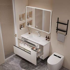 New bathroom cabinet side pull basket washbasin cabinet female ceramic integrated basin smart <b>mirror</b> cabinet - Product Image 1
